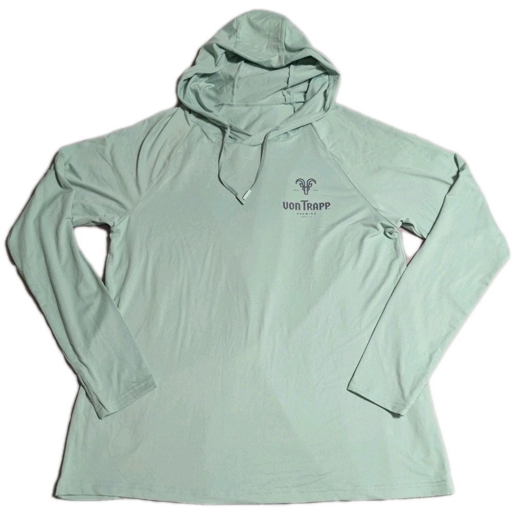 Von Trapp Brewing Sun Hoodie Womens L UPF 50 Mint Green Long Sleeve Lightweight